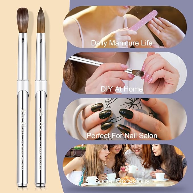 Acrylic Nail Art Brush Size 12, 100% Pure Kolinsky Hair Oval Nail Brush for Acrylic Application, Professional Nail Extension Manicure Tool Striping Nail Drawing Pen for DIY Home Salon