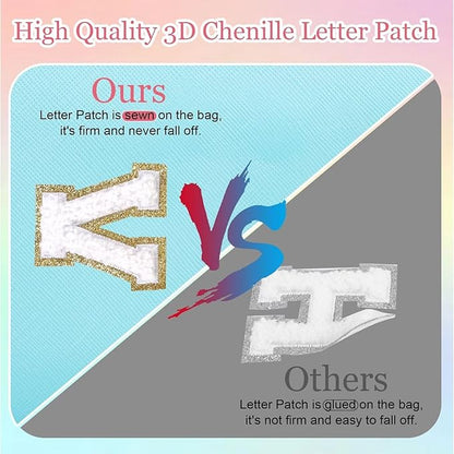 Small Personalized Letter Makeup Bag, Cute PU Leather Chenille Letters Cosmetic Bag Travel Makeup Pouch, Preppy Travel Organizer Zipper Pouch for Women&Girls（Blue-A）