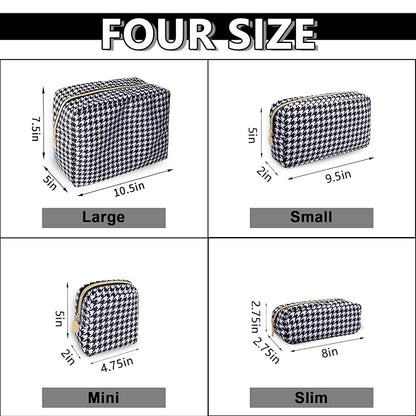 Mini Makeup Pouch for Purse， Small Cosmetic Bag Pouch Nylon Travel Toiletry Organizers for Women Girls, Cute Storage Zipper Pouch Coin Purse for School Work Camping(Mini-Houndstooth)