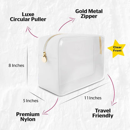 DANCOUR Clear Large Makeup Bag Travel Cosmetic Pouch TSA-Approved Transparent Toiletry Organizer Storage Case (White)