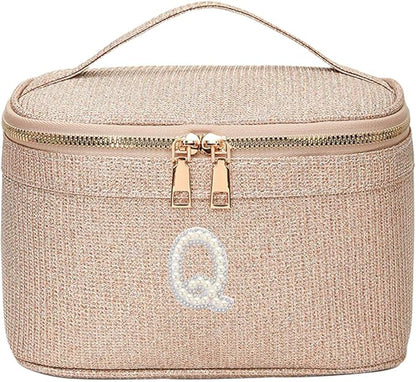 EURYNOME Makeup Bag with Custom Letter Q, Water-Resistant Travel Organizer Pouch, (8.3x5.1x5.1 Inch) Cosmetic Case for Women
