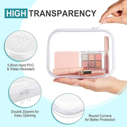Sanwuta 6 Pcs Clear Hard Zipper Case Hard Plastic Zipper Pouches Makeup Bag Pencil Pouches Transparent Cases for Snacks Plastic Storage Organizer Box for Travel(White,7.09 x 5.12 x 2 Inch)