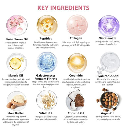 Rose Facial Skin Care Set, 33 Pcs Bath & Body Spa Basket for Women, Beauty Care Kit, Sheet Mask, Makeup Bag, Face Serum, Bath Bomb, Perfume, Christmas, Mother Day, Valentine's, Birthday, Baby Shower