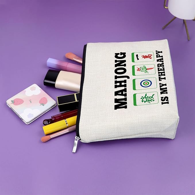 Sazuwu 3PCS Mahjong Gift Makeup Bag Cosmetic Organizers Travel Pouch Mahjong Themed Funny Gift for Players Lover Retirement Christmas Birthday Present