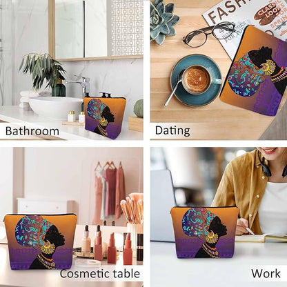 Makeup Bag African Woman Makeup Bags For Purse Pouch, Traditional Black African Woman Travel Toiletry Bag Cosmetic Bag Makeup Bags Flax Makeup Organizer Bag Pencil Pouch For Man Woman
