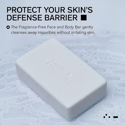 Bravo Sierra Face & Body Bar Soap for Women & Men - Moisturizing Bath Soap Cleanses, Hydrates & Balances Skin - Fragrance Free Gentle Face-to-Toe Body Wash Bar for All Skin Types, Vegan