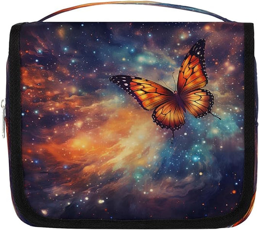 Travel Toiletry Bag for Women & Men Galaxy Animal Colorful Butterfly Hanging Cosmetic Organizer Portable Waterproof Makeup Case Make Up Bag with Compartments Travel Essentials for Bathroom Shower