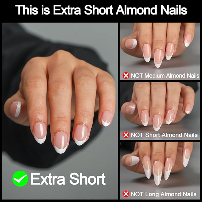 16 size white french tip almond press on nails for women,32 pcs super short petite oval nails with glue and stick, Brown French