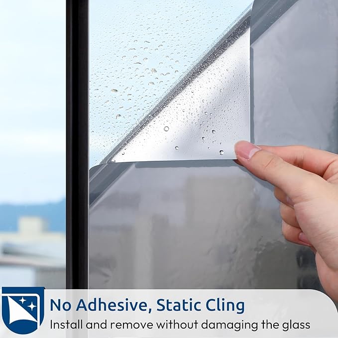 rabbitgoo Window Privacy Film One Way Window Tint for Home, Removable Reflective Heat Sun Blocking Anti UV Glass Door Covering, Mirror Tinting Film House Office, 23.6 in X 6.5 Feet, Silver