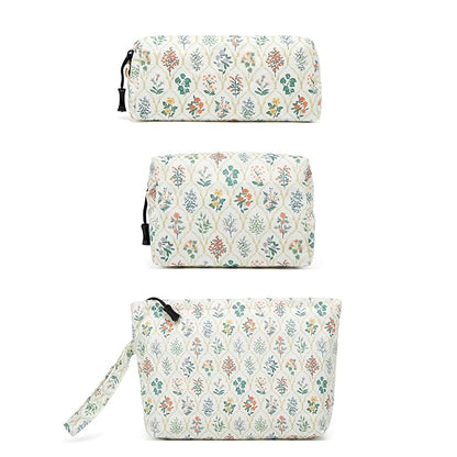 Makeup bag set small Cosmetic bag for women purse Corduroy Organizer with interior Pockets Pencil zipper Pouch travel Toiletry Bag with handle(Multi-Plants)