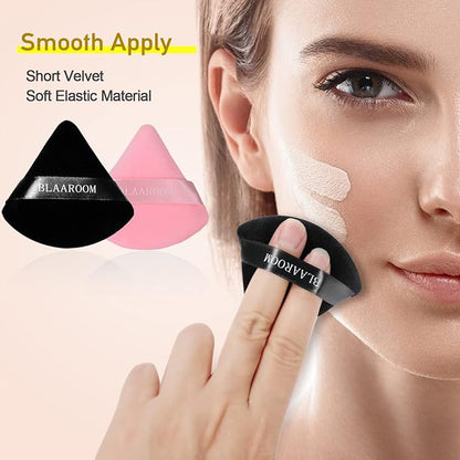 BLAAROOM 12 Pieces Velour Pure Cotton Powder Puff Face Makeup Triangle Powder Puffs for Loose Powder Wet Dry Cosmetic Foundation Beauty Sponge Makeup Tools -Black & Pink