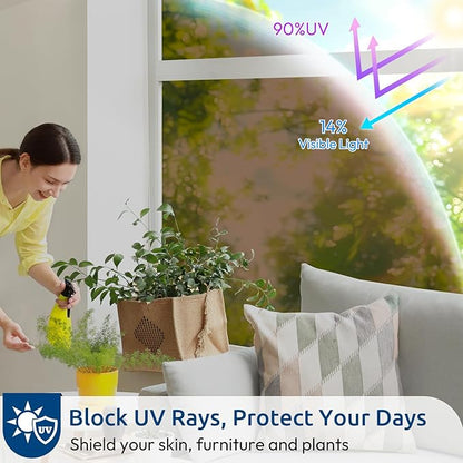 rabbitgoo Window Privacy Film One Way Window Tint for Home, Removable Reflective Heat Sun Blocking Anti UV Glass Door Covering, Mirror Tinting Film House Office, 17.5 in X 6.5 Feet, Brown Silver