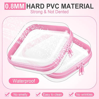 Sanwuta 6 Pcs Clear Hard Zipper Case Hard Plastic Zipper Pouches Makeup Bag Pencil Pouches Transparent Cases for Snacks Plastic Storage Organizer Box for Travel(Pink,5 x 5 x 2 Inch)