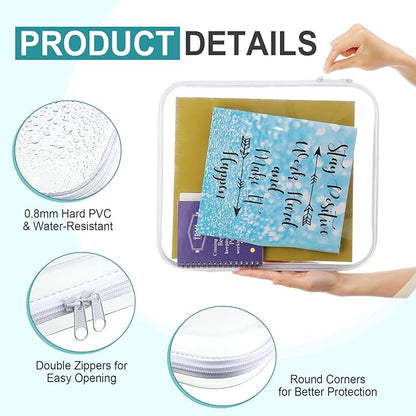 Hoolerry 4 Pcs Hard Clear Zipper Case Makeup Bags Plastic Pencil Pouch Transparent Storage Box Containers for Cosmetics, Snacks, Building Blocks, Puzzles(White,13.8 x 11.8 x 2 in)