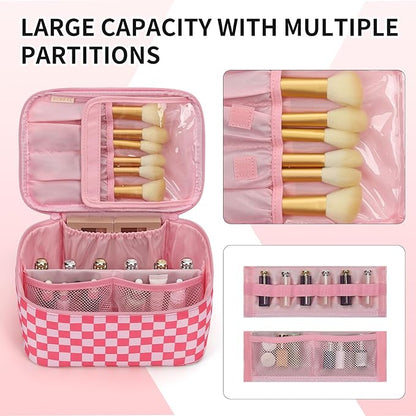 OCHEAL Makeup Bag Portable Cosmetic Bag For Women, Large Capacity Travel Makeup Case Organizer, Toiletry Bag for Girls Traveling With Handle and Divider-Pink