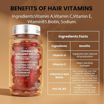 Hair Oil 50 Capsules - Hair Vitamins A C E Pro B5 - Hair Treatment Serum - Hair Serum for Frizzy and Damaged Hair - Argan & Avocado Oil - Leave in Conditioner for Women & Men