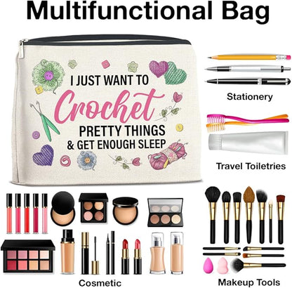 Funny Makeup Bag Crochet Gifts for Women, Knitting Gifts Crochet Lovers Gifts Cosmetic Bag Zipper Makeup Pouch