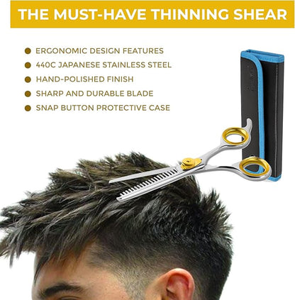 SHARF Gold Touch Barber 5.75 Inch, 20-Tooth Professional Thinning Shears 440c Japanese Stainless Steel Barber Scissors For Men and Women