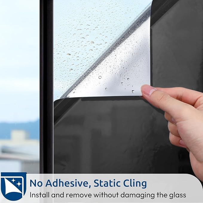rabbitgoo Window Privacy Film One Way Window Tint for Home, Removable Reflective Heat Sun Blocking Anti UV Glass Door Covering, Mirror Tinting Film House Office, 17.5 in X 13.1 Feet, Black Silver