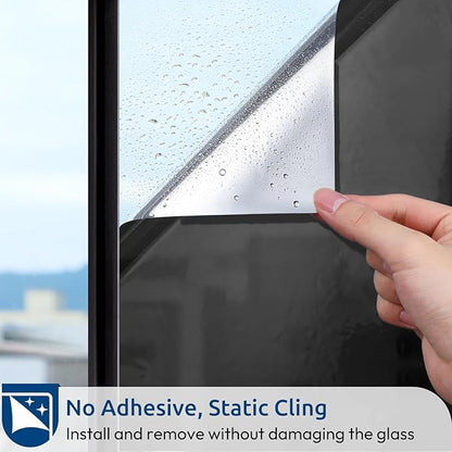 rabbitgoo Window Privacy Film One Way Window Tint for Home, Removable Reflective Heat Sun Blocking Anti UV Glass Door Covering, Mirror Tinting Film House Office, 17.5 in X 13.1 Feet, Black Silver