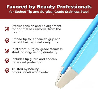Venus by Regine Slant Tweezers - Handmade Precision Tool for Women & Men, 25-Degree Angle for Shaping Eyebrows & Grooming Facial Contours, Suitable for Eyebrow & Facial Hair Removal (Blue)