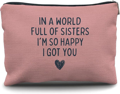 Nogrit Sister Makeup Bag - Birthday and Long Distance Friendship Gift - Small Cosmetic Bag for Purse