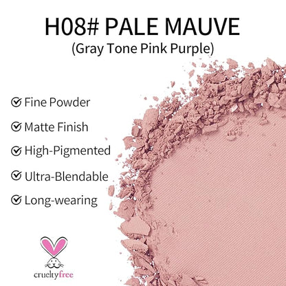 Erinde Single Matte Eyeshadow Palette, Velvet Eye Shadow Compact Powder Natural Makeup, Long-Lasting Eye Makeup, Ultra-Blendable, Pigmented Color, Vegan Formula, H08 Pale Mauve