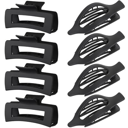 Hair Clips for Women 4.3 Inch Large Hair Claw Clips 8 pcs Square Claw Clips & Flat Hair Clips for Thick or Thin Hair French Concord Hair Barrettes Alligator Hair Accessories for Women (Black)