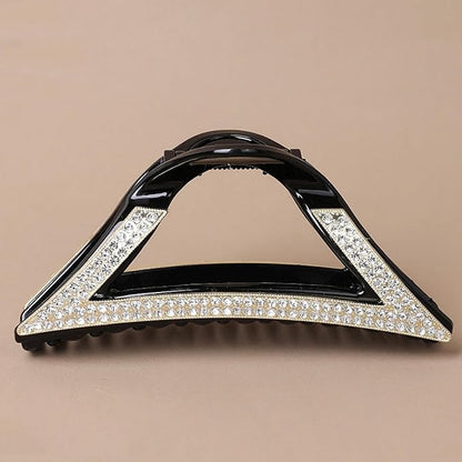 SINIDE Rhinestone Hair Clips, Triangle Crystal Claw Clips Nonslip Acrylic Metal Jaw Clip for Thick Long Hair, Fashion Elegant Clamps Accessories for Women Strong Hold Barrette for Styling (2 Pack)