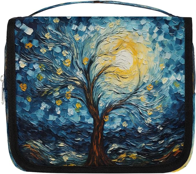 Travel Toiletry Bag for Women & Men Abstract Tree Starry Sky Hanging Cosmetic Organizer Portable Waterproof Makeup Case Make Up Bag with Compartments Travel Essentials for Bathroom Shower