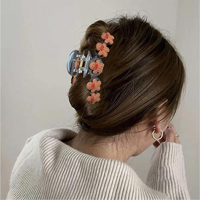 1Pcs Christmas Hair Clips, 5D Stereoscopic Gingerbread Man Design Hair Claw Clips for Thick/Thin Hair, Large Size Christmas Hair Accessories, Xmas Strong Hold Clamp Jaw Clips for Women Hair Supplies