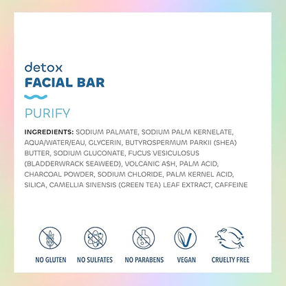 Seaweed Bath Co. Purify Detox Facial Bar Soap, 3.75 Ounce, Sustainably Harvested Seaweed, Volcanic Ash