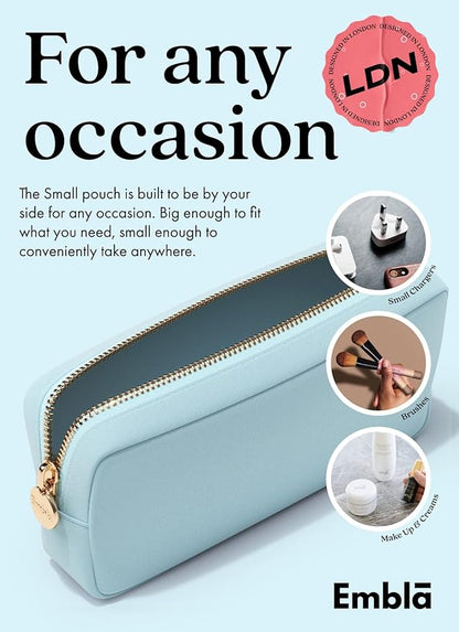 Embla Makeup Bag Travel Cosmetics Pouch and Toiletry Bag, Nylon Zipper Pouch Purse, Cute Make Up Organizer Storage Tote for Women Girls, Waterproof Travel Skincare Case, Small Makeup Bags, Sky Blue