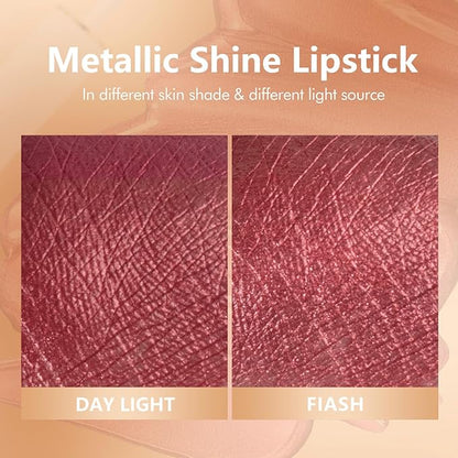 MAKI YIKA Red Lipstick for Women Metallic Lipsticks Glitter Long Lasting Lipstick No Smudge No Transfer Liquid Pink Lip Gloss (BR05 Victoria)