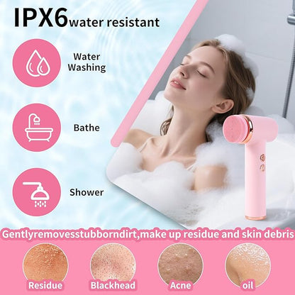 4 in 1 Facial Cleansing Brush, Multi Function Electrical Face Wash, Brush IPX6 Waterproof Portable Face Scrubber, 5 Speed Adjustable, 2 Rotation Directions Adjustable, Gift for Women Men (Pink)
