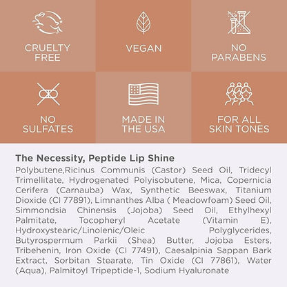 Cote Beauty's Euphoria Peptide Lip Shine, Ultra Hydrating & Long-Lasting Shimmery Sheer Nude Plumping Lip Gloss for Women with Hyaluronic Acid, Shea Butter & Jojoba Oil, Vegan & Cruelty-Free, 0.12FlOz