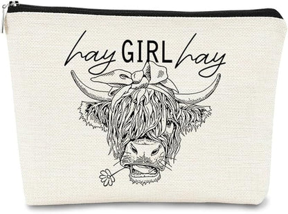 Funny Cow Small Makeup Bag - Cow Lovers Farm Girls Gift, Hay Girl Cosmetic Bag for Birthday or Christmas