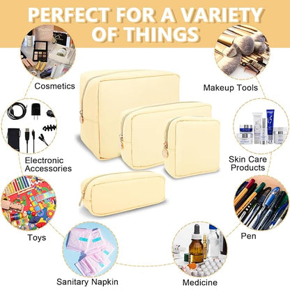 Large Makeup Bag Pouch,Nylon Women Travel Toiletry Storage Bag Preppy Cosmetic Bag for Girls,Big Makeup Organizer Bag Cute Zipper Pouch Skincare Bag for Sport Work Gift(Large-Sand)