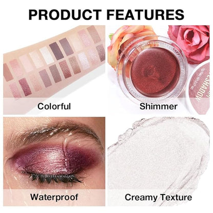 Single Cream Eye Shadow,Pearl Shimmer Glitter Natural Nude Monochrome Eyeshadow Palette,Waterproof,Long Lasting Naturing-Looking,Vegan & Cruelty-Free,18
