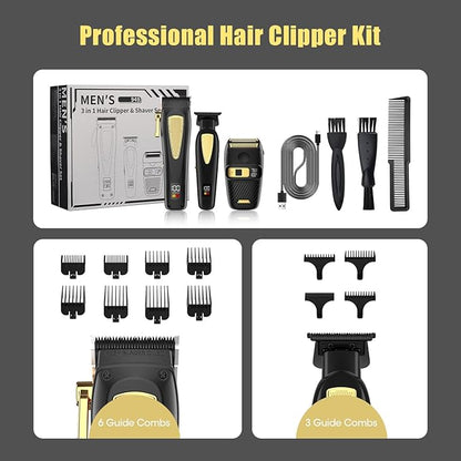 RESUXI Hair Clippers for Men Cordless Hair Trimmer Electric Shavers for Men Set,Professional Barber Clippers for Haircut Grooming Kit+Foil Blade Shaver+Zero Gapped Trimmer,Gift for Him