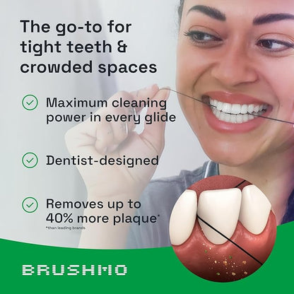 Brushmo Black Floss Air (BB Floss Air) - Ultra Soft & Thin Expanding Gum-Friendly Soothing Mint Dental Floss, Natural Wax Helps Remove Plaque from Teeth, US-Dentist Designed PTFE & PFAS Free, 55 yd