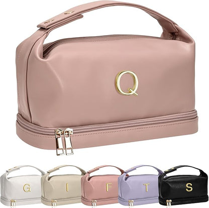 Gift for Mom-Bachelorette Gifts-Makeup Bag Personalized Bags with Handle, Double Layer Cosmetic Bag, Girl Makeup Bags Toiletry Bag with Makeup Brush Organizer-Birthday Gift for Daughter