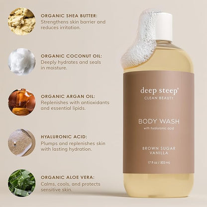Deep Steep Body Wash, Rosemary Mint, 17 oz – Hydrating Shower Gel with Hyaluronic Acid, Shea Butter, Aloe Vera & Argan Oil – Vegan, Clean Beauty, Clean & Refreshed Skin