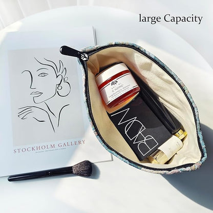 STARDW Aesthetic Floral Makeup Bag Cute Small Cosmetic Bags for Women Girls, Travel Toiletry Bag Large Capacity Zipper Makeup Pouch, Purse Organizer Pouches (Oil Painting Style)
