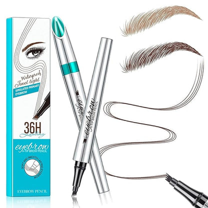 Microblading Eyebrow Pencil, Eyebrow Pen with an Upgrade Micro-Fork Tip Applicator, Waterproof Microblading Brow Pen,Last All Day, Brow Pencil for Natural Looking Brows Makeup (Dark Brown)