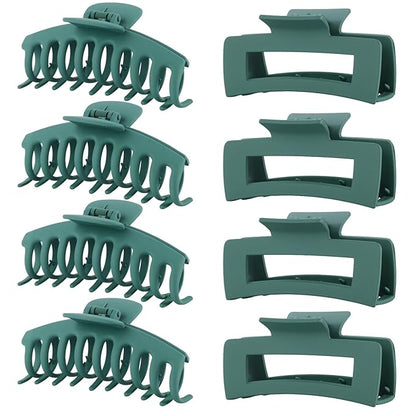 Green Hair Clips for Women - 8 Pack 4.3 Inch Large Matte Banana Claw Clips for Women Thin Thick Curly Hair, Big Strong Hold jaw