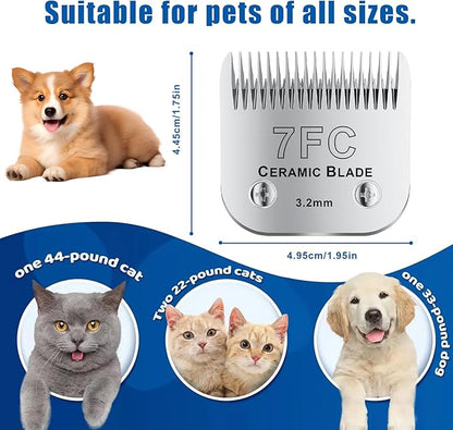 7FC# Detachable Pet Dog Grooming Clipper Ceramic Blade,Compatible with Andis Size 7FC Cut Length 1/8"(3.2mm),Compatible with andis/wahl/Oster Dog Clippers 1PCS