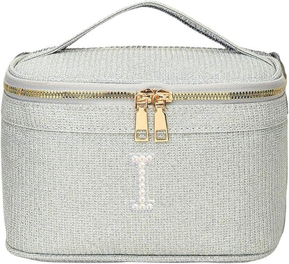 EURYNOME Makeup Bag with Custom Letter I, Water-Resistant Travel Organizer Pouch, (8.3x5.1x5.1 Inch) Cosmetic Case for Women