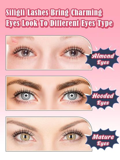 False Lashes Wispy Eyelashes Natural Look 15MM Fake Eyelashes 0.1MM Thin Band Strip Lashes Lightweight False Eyelash 3D Volume Fluffy Eye Lash C Curl Soft Siligli 7 Pair