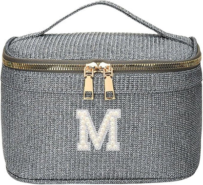 EURYNOME Makeup Bag with Custom Letter M, Water-Resistant Travel Organizer Pouch, (8.3x5.1x5.1 Inch) Cosmetic Case for Women